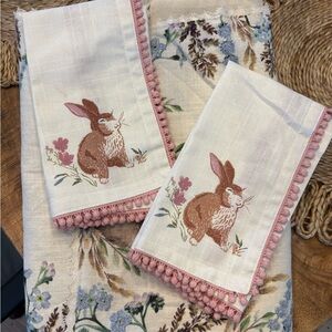Floral Bunny Embroidered Towels with Table runner